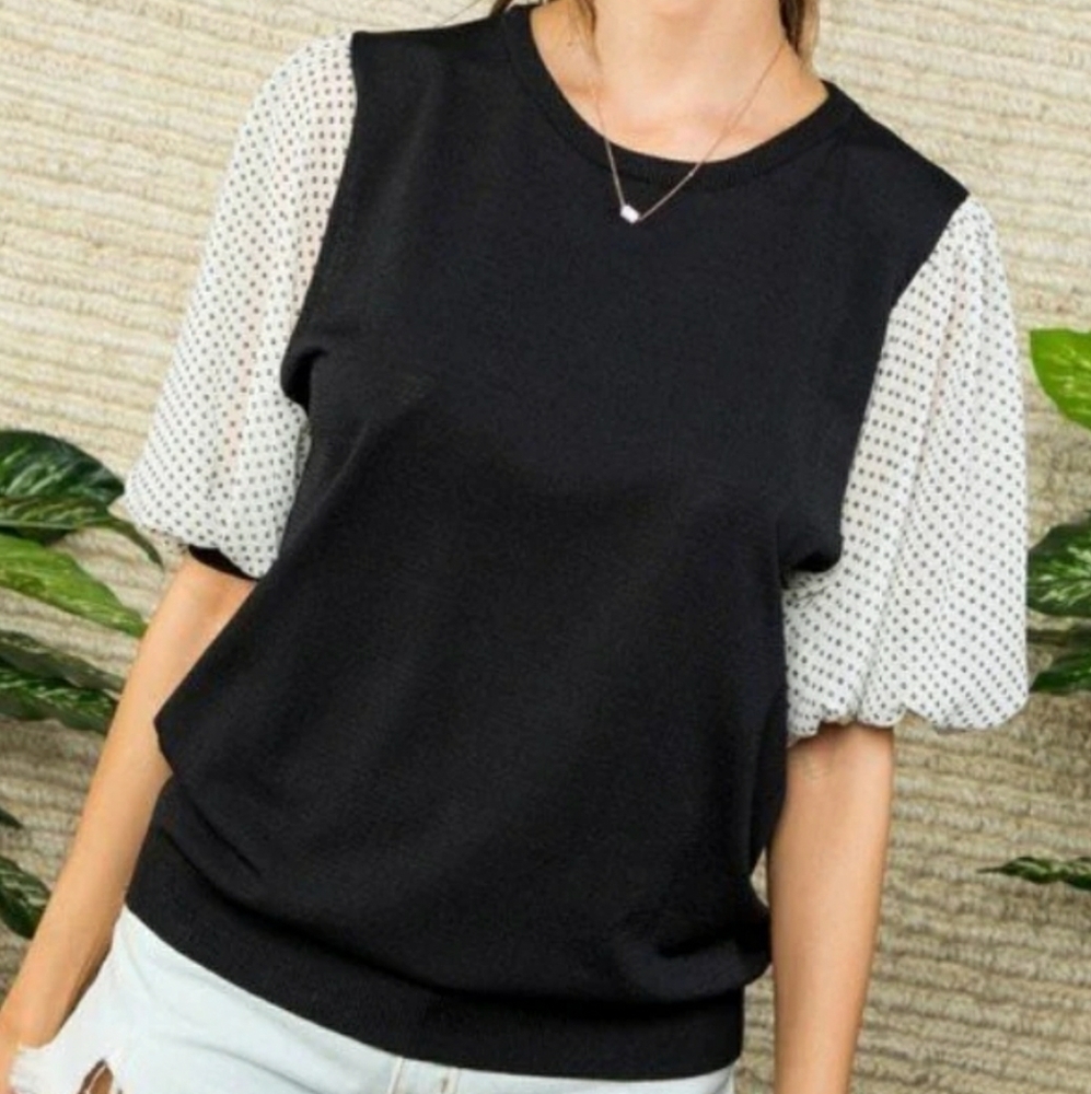 Black top with contrast sleeves